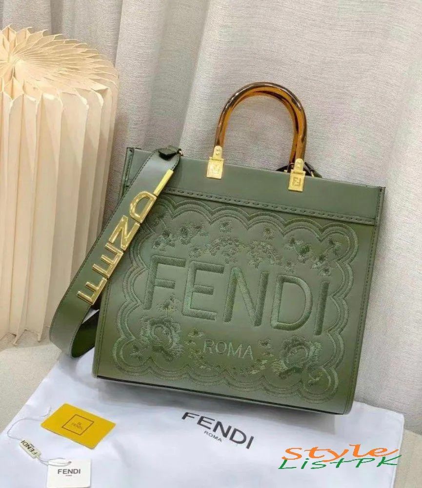 Fendi Embroidered Leather Tote Bag