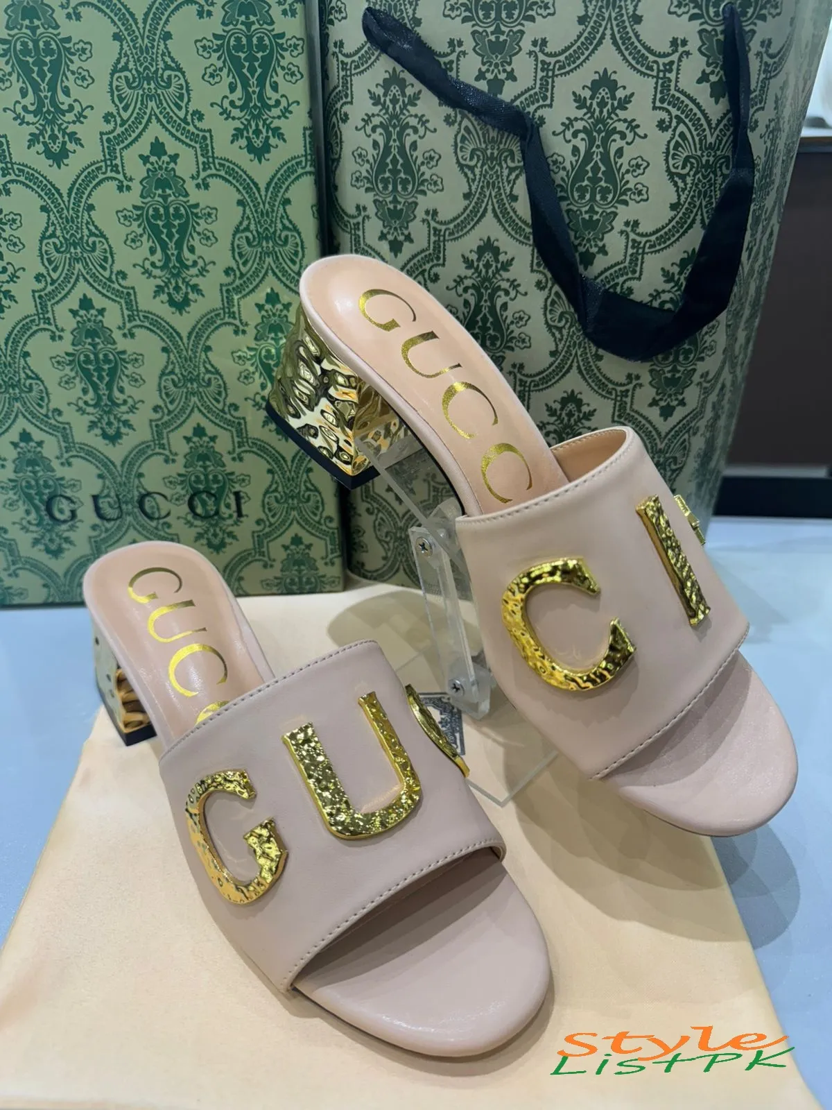 Gucci Gold-tone Block Heels