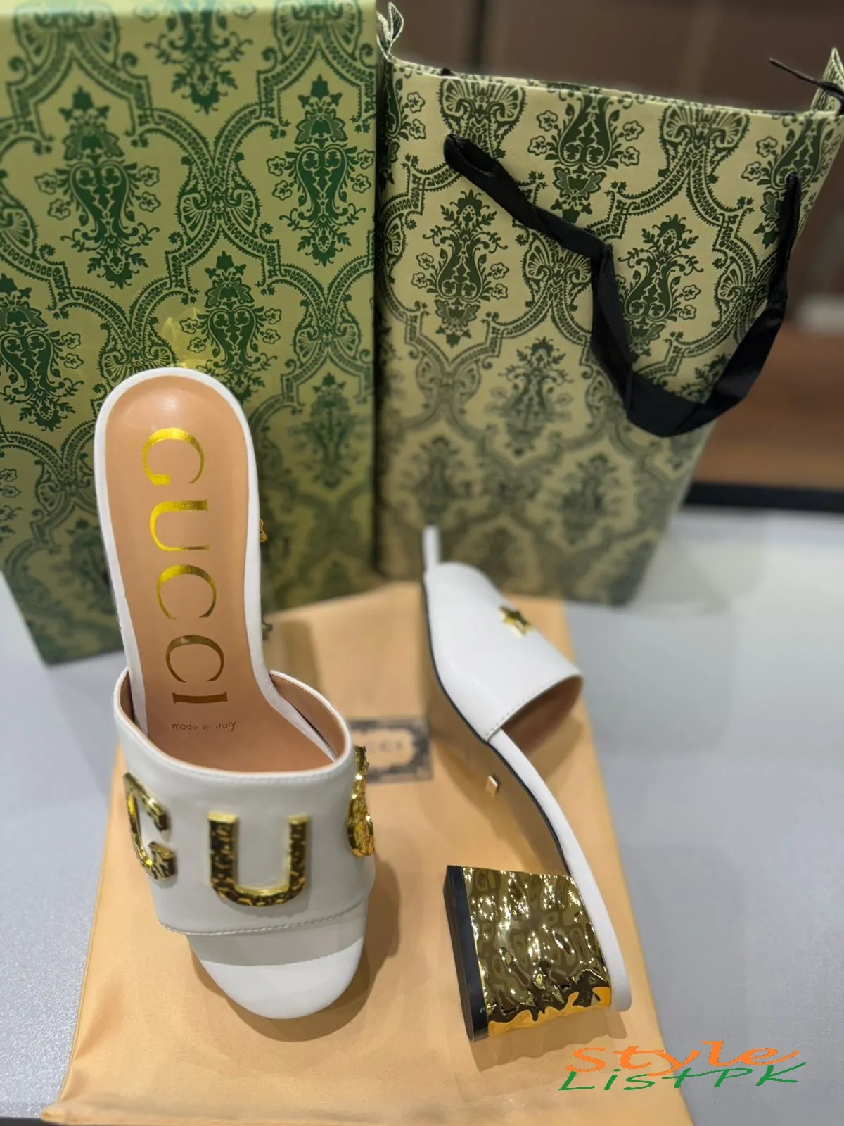 Gucci Gold-tone Block Heels