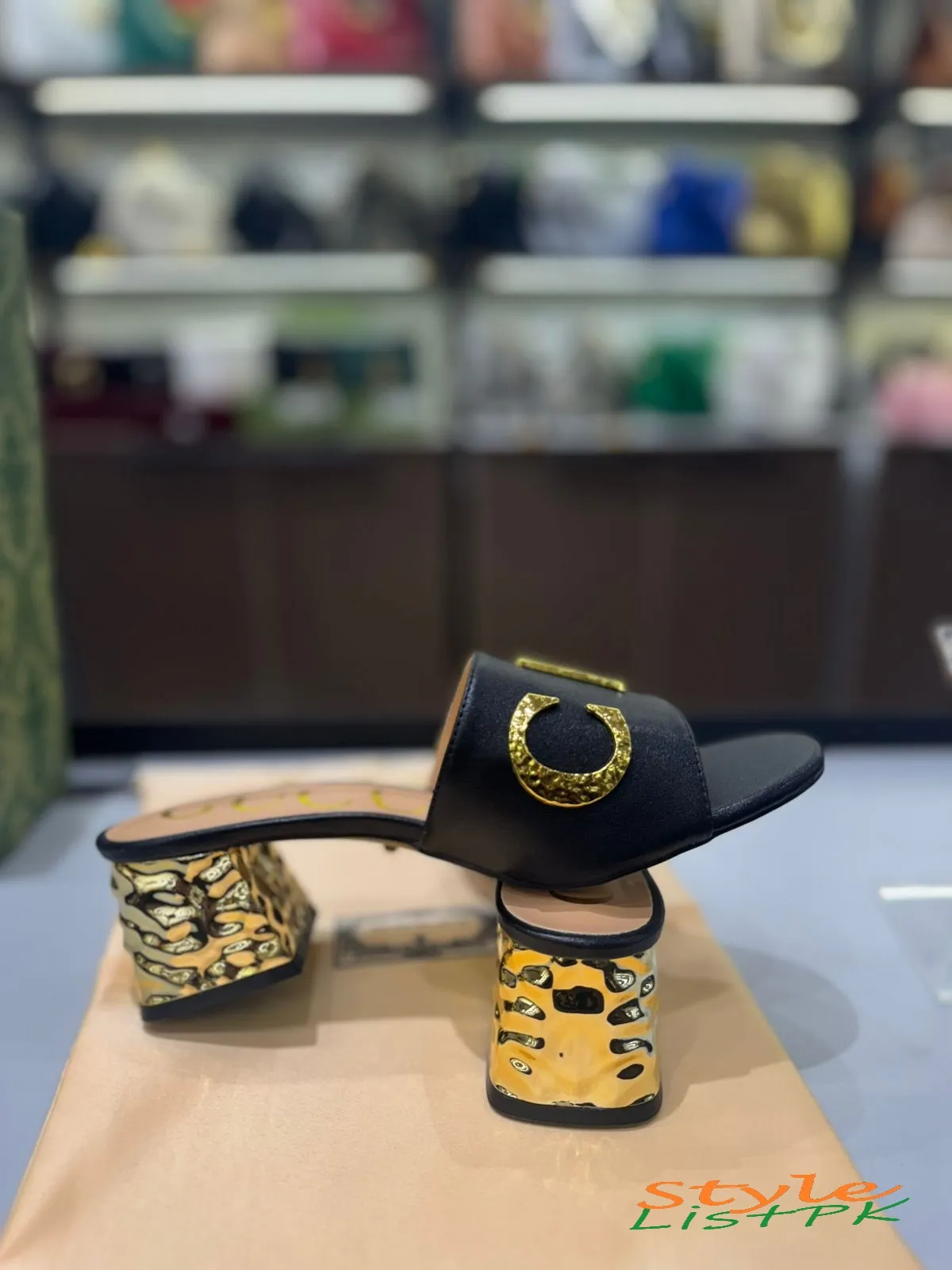 Gucci Gold-tone Block Heels