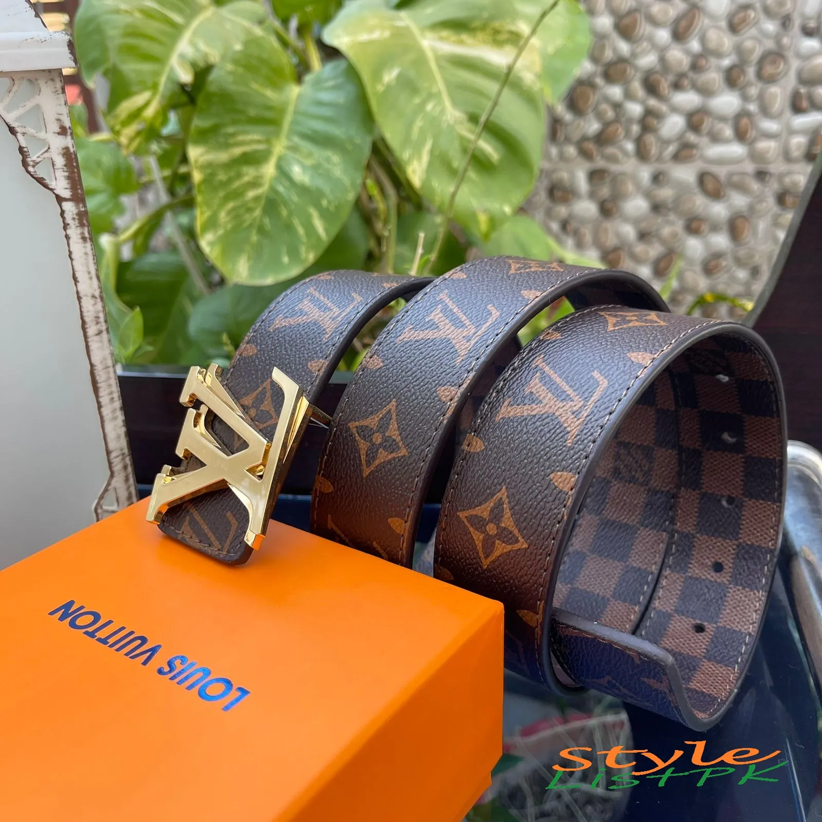 Lv Alpha Check Reversible Belt