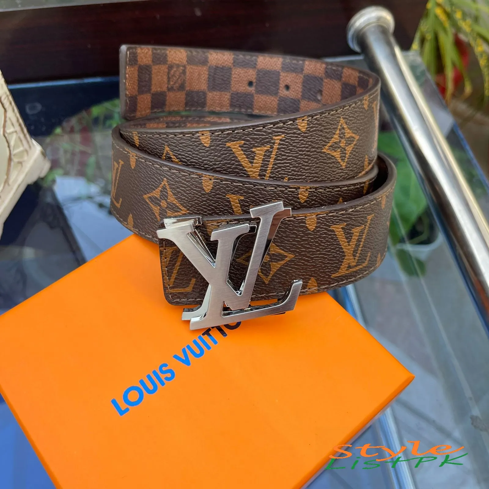 Lv Alpha Check Reversible Belt