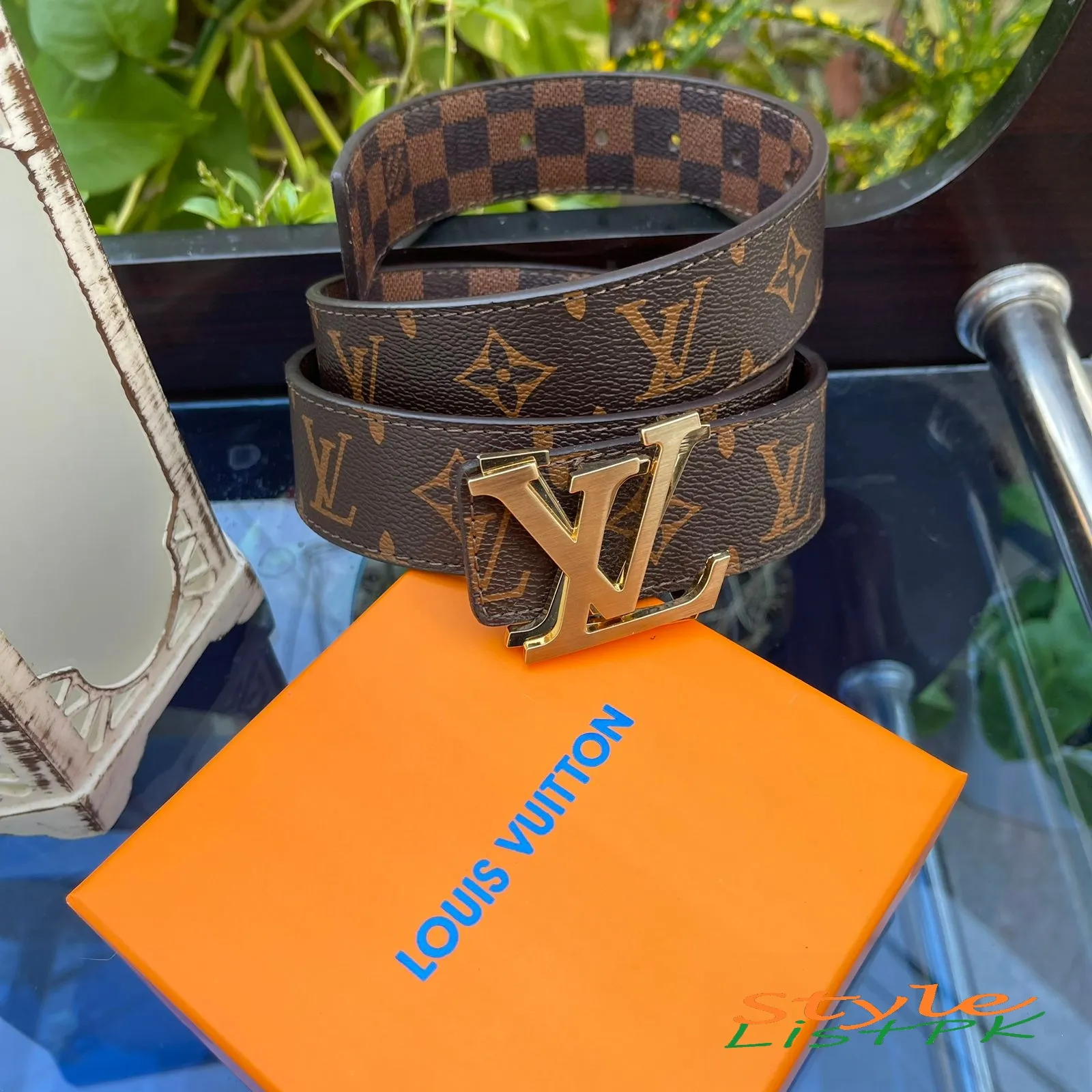 Lv Alpha Check Reversible Belt