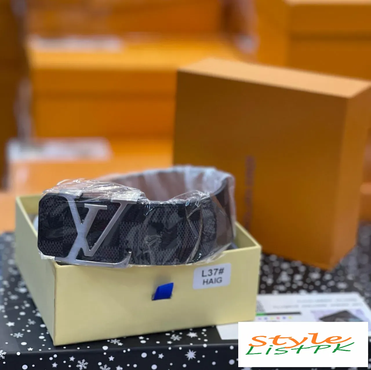 Lv Black Check Men Belt