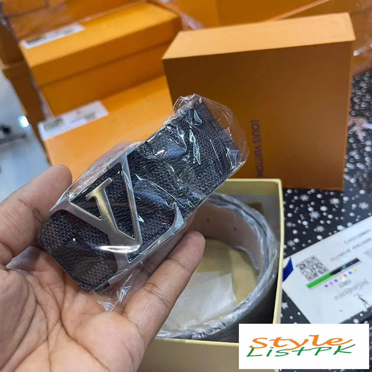 Lv Black Check Men Belt