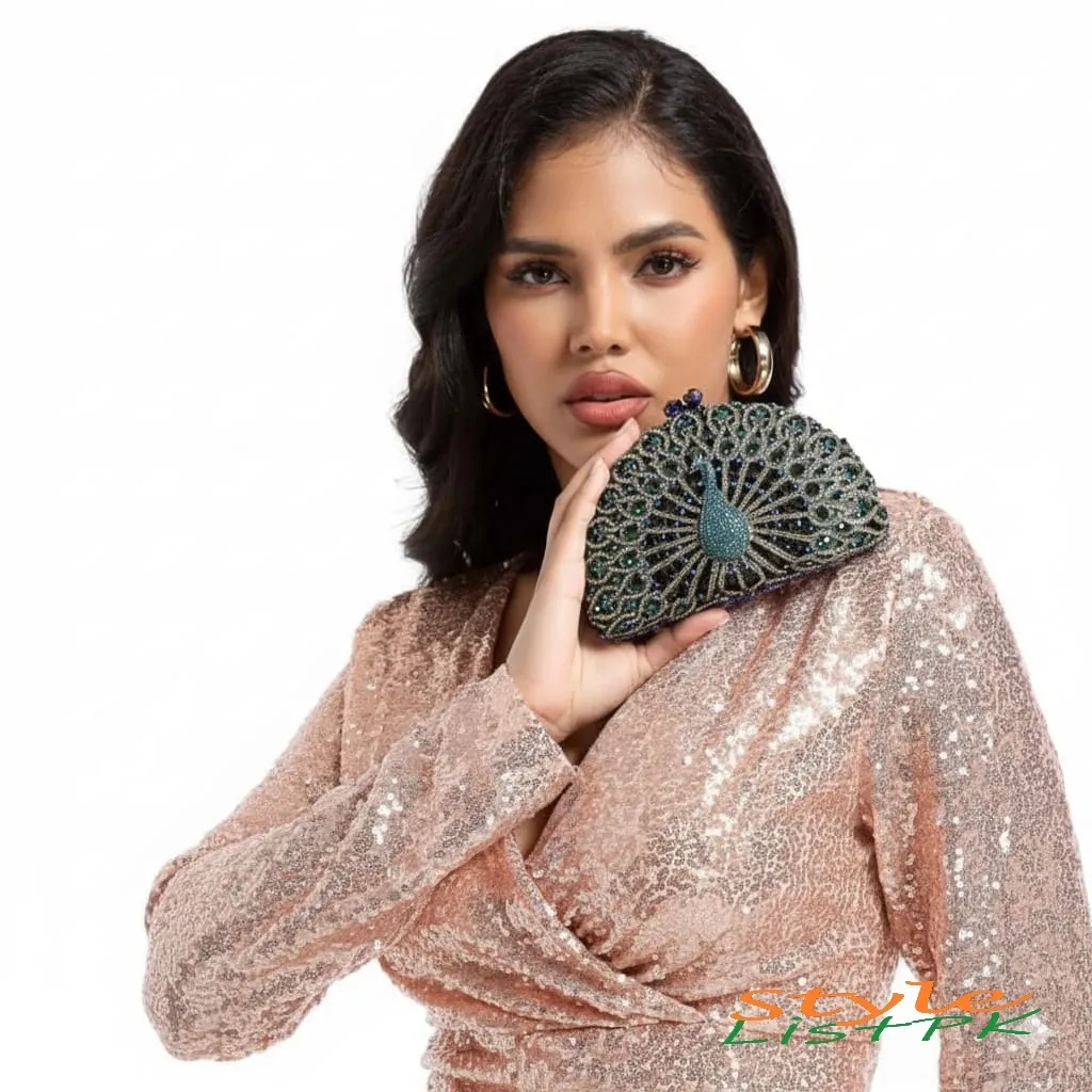 Peacock Rhinestone Clutch 