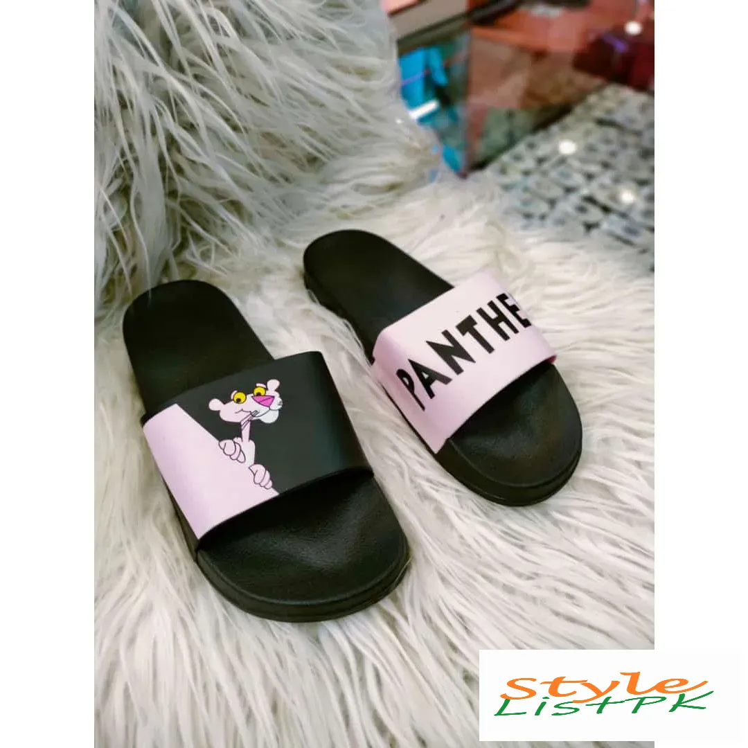 Pink Pink Black Panther Slides