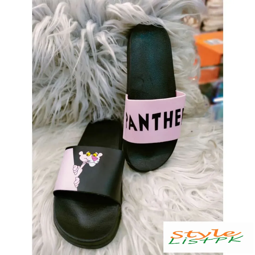 Pink Pink Black Panther Slides