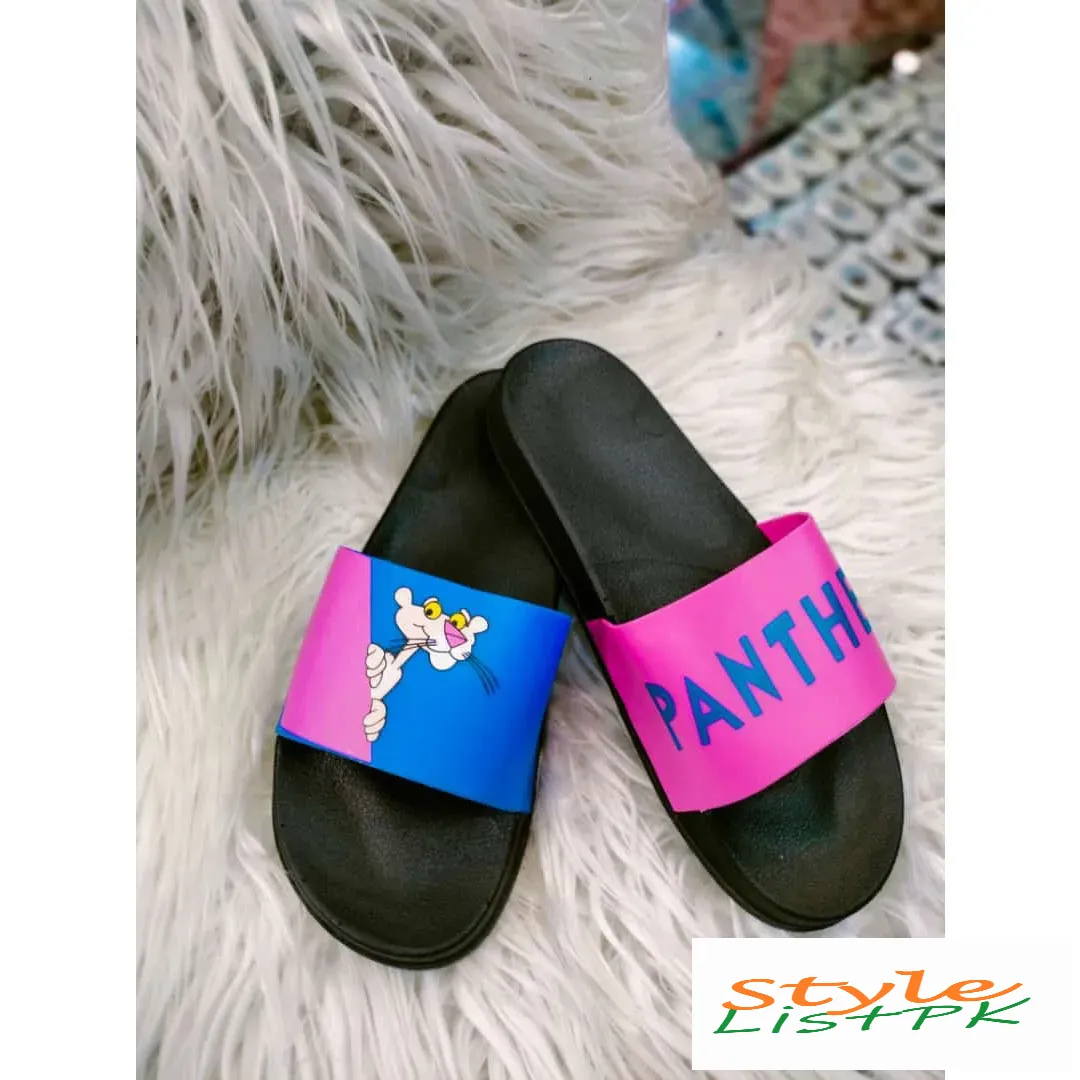 Pink Pink Blue Panther Slides