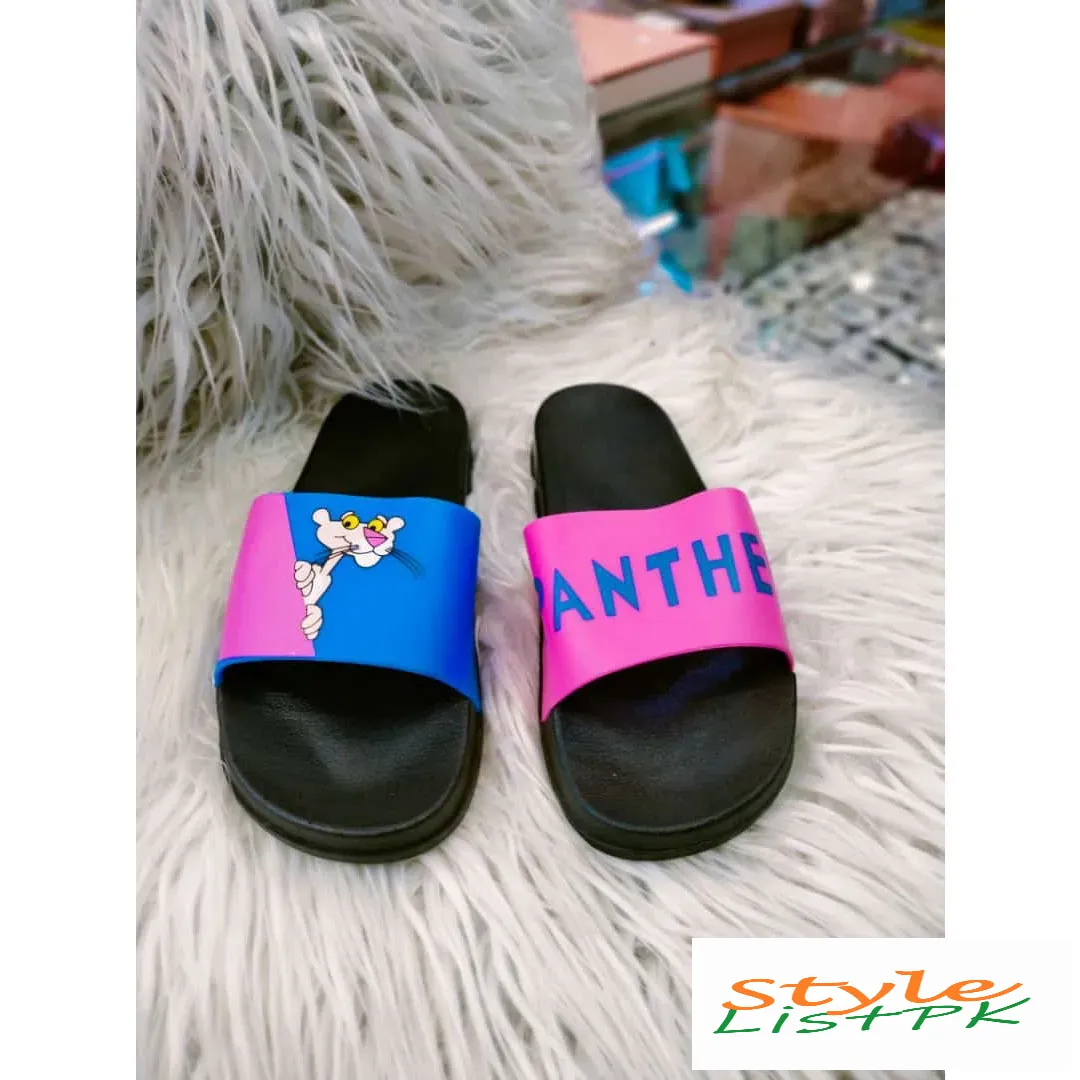 Pink Pink Blue Panther Slides