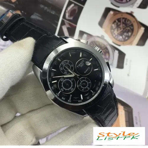 Tissot Chronograph Black Leather Silver Watch