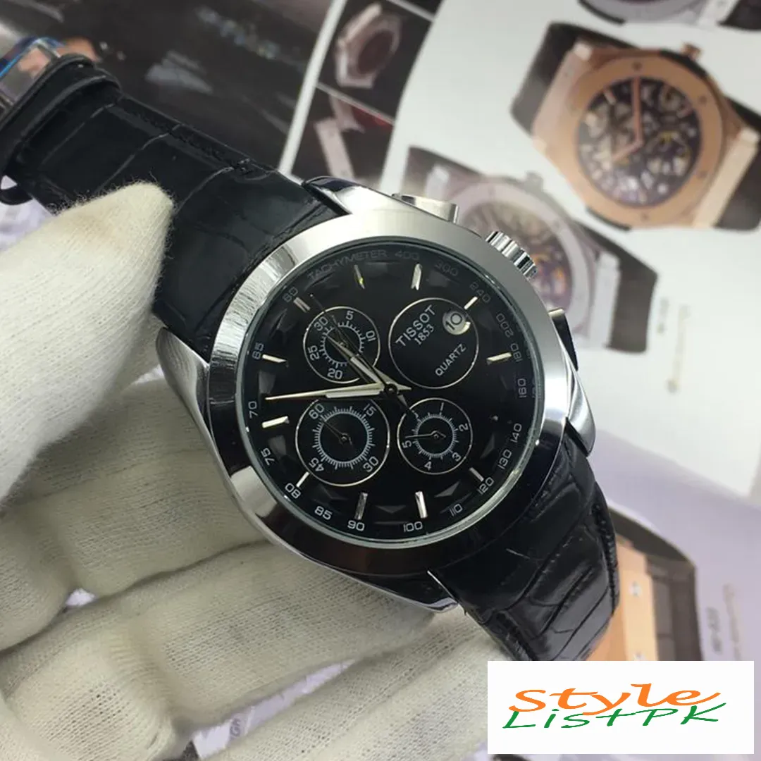 Tissot Chronograph Black Leather Silver Watch