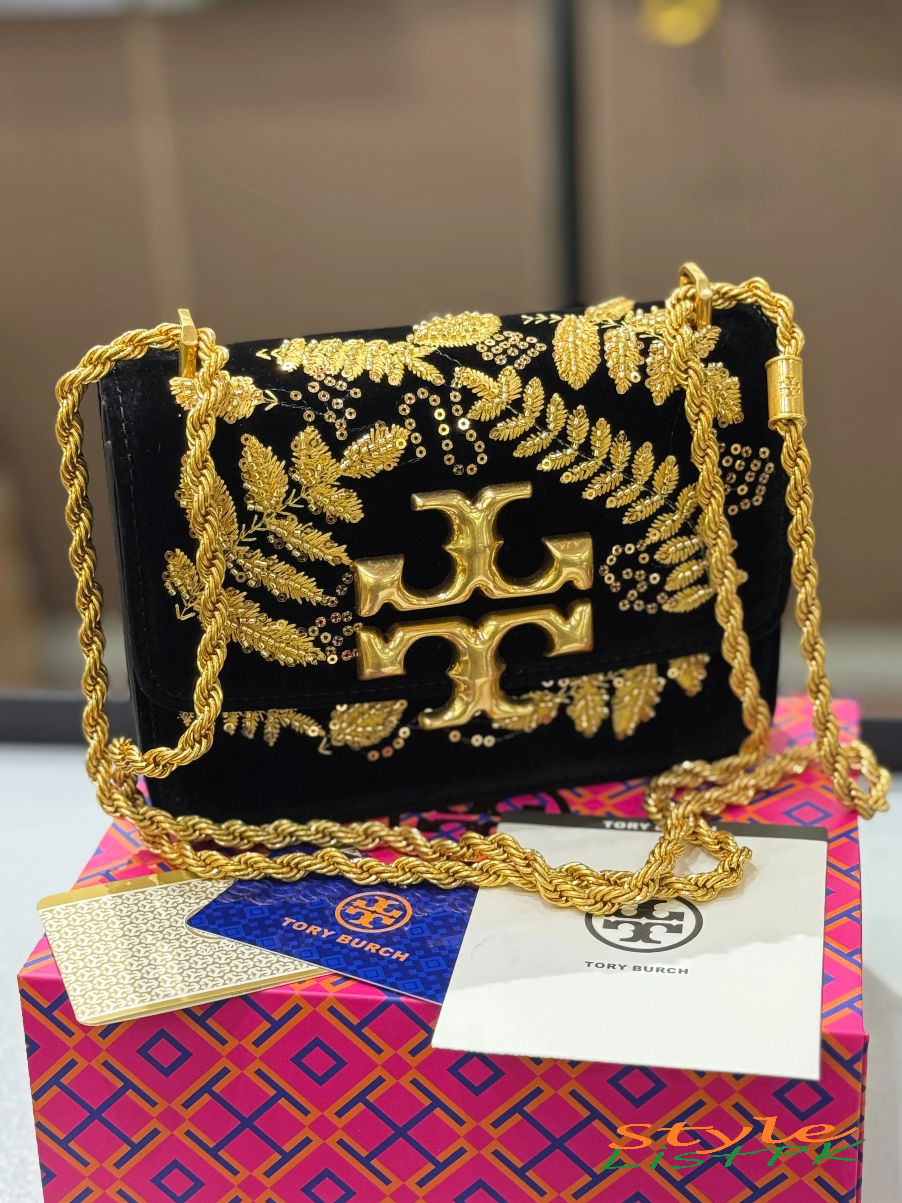 Tory Eleanor Embroidered Valvet Bag 
