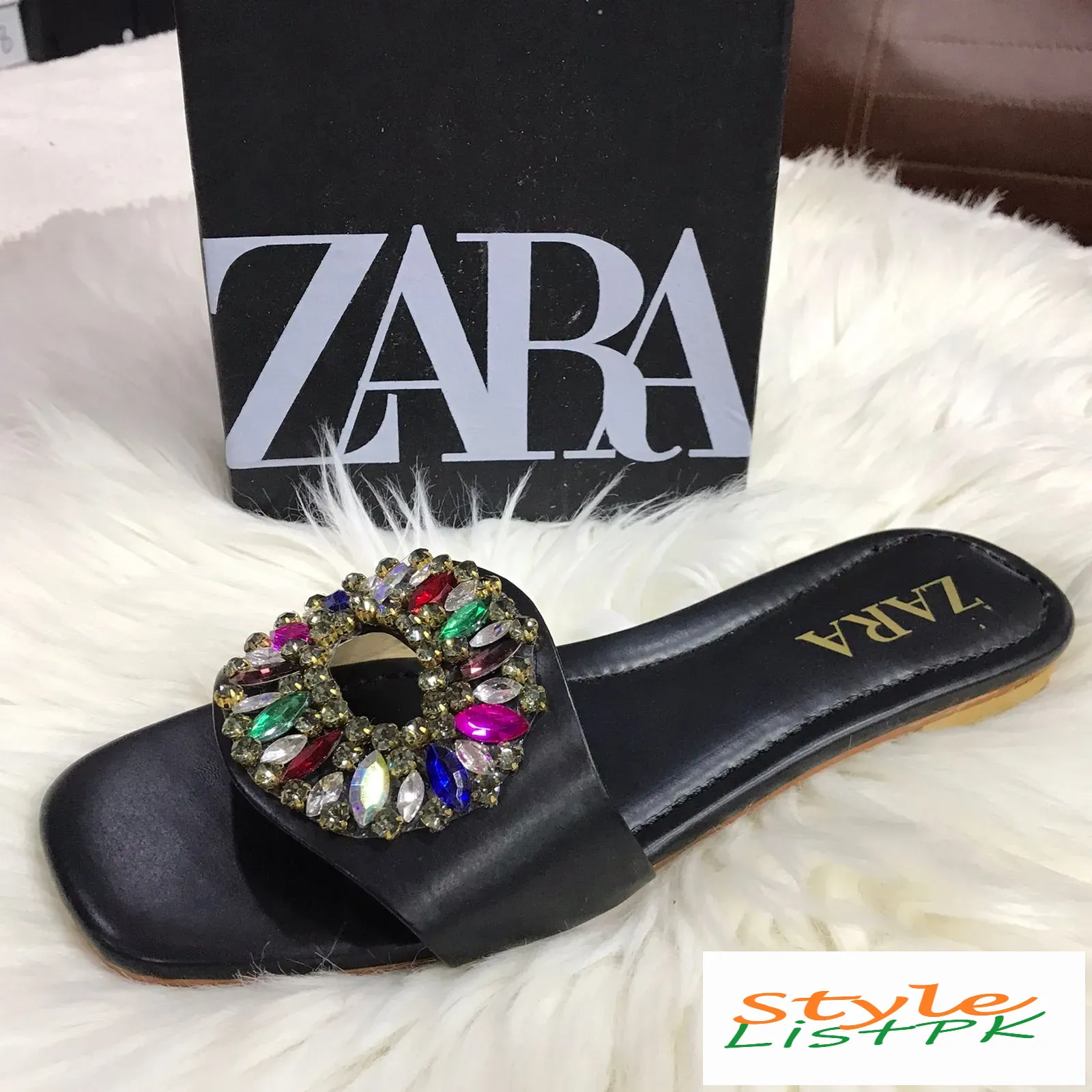 Zara Embellished Stone Slippers