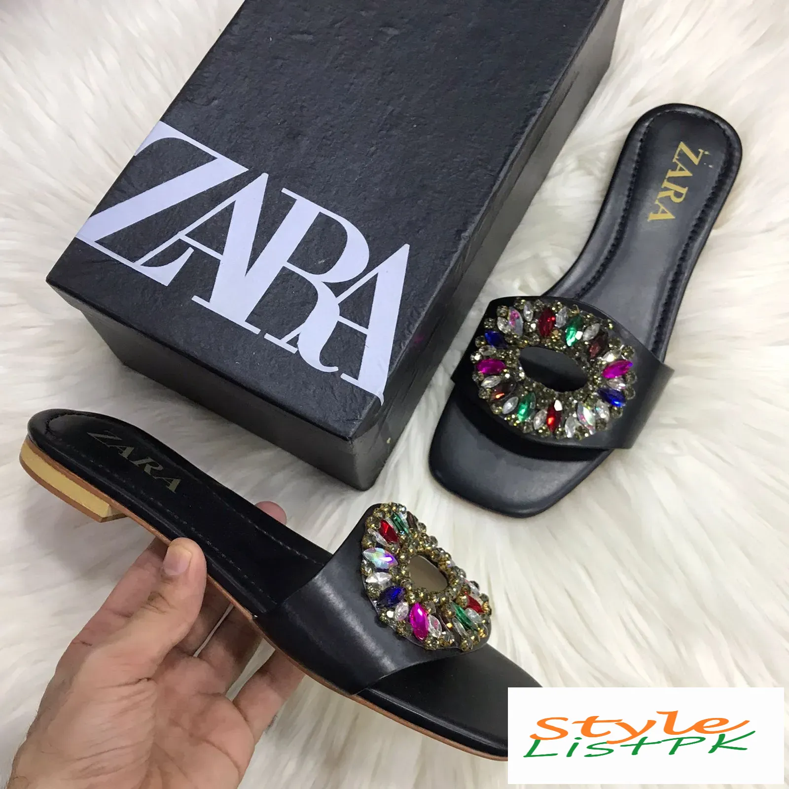 Zara Embellished Stone Slippers