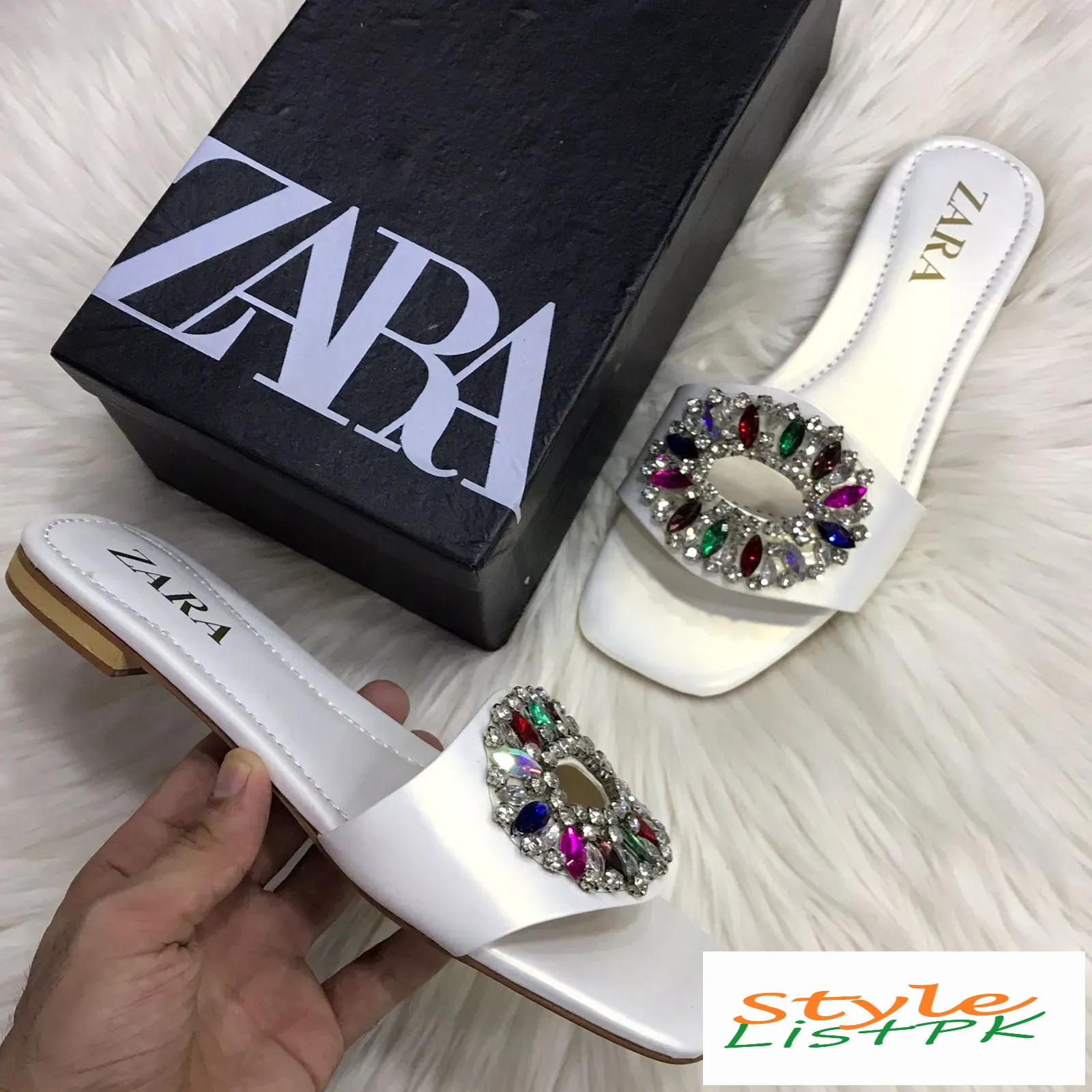 Zara Embellished Stone Slippers
