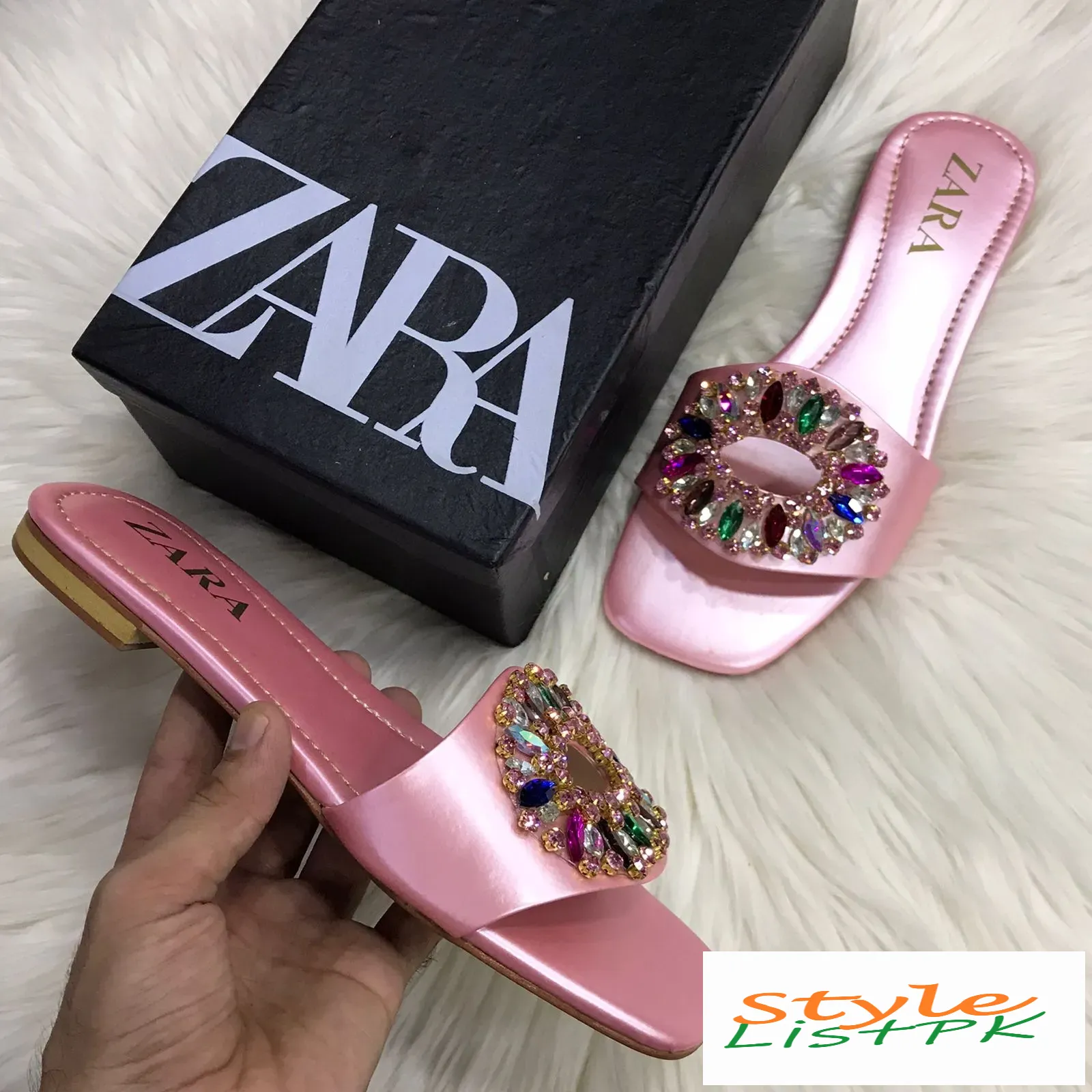 Zara Embellished Stone Slippers